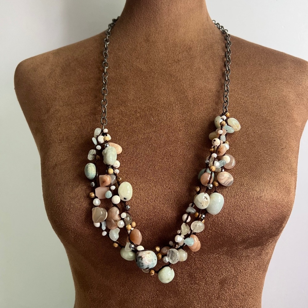 Julio Designs Mixed Natural Stone Beaded Statement Necklace 30 Inch Cottagecore